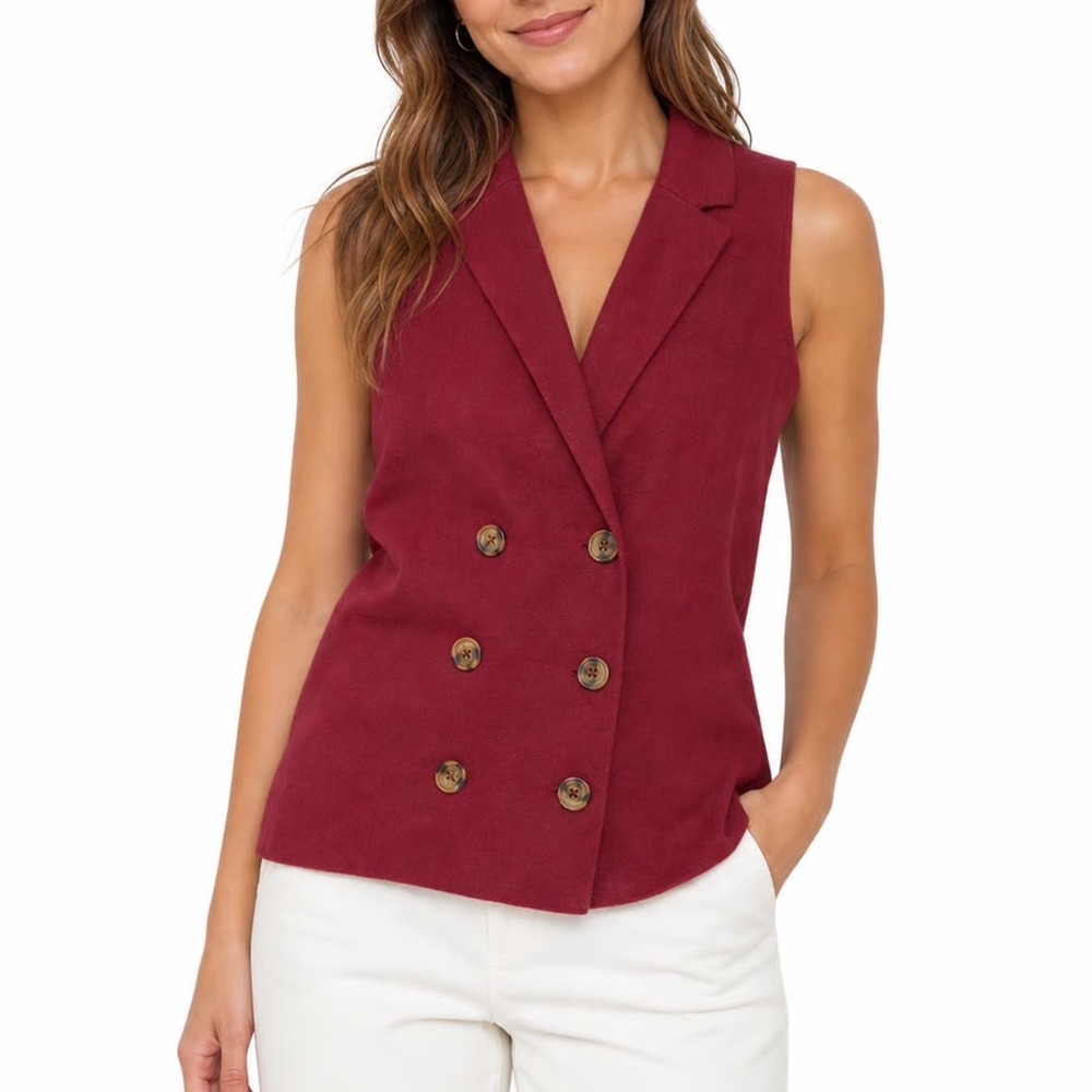 Marled Reunited Clothing Burgundy Double Breasted Knit Vest Small Sleeveless Top